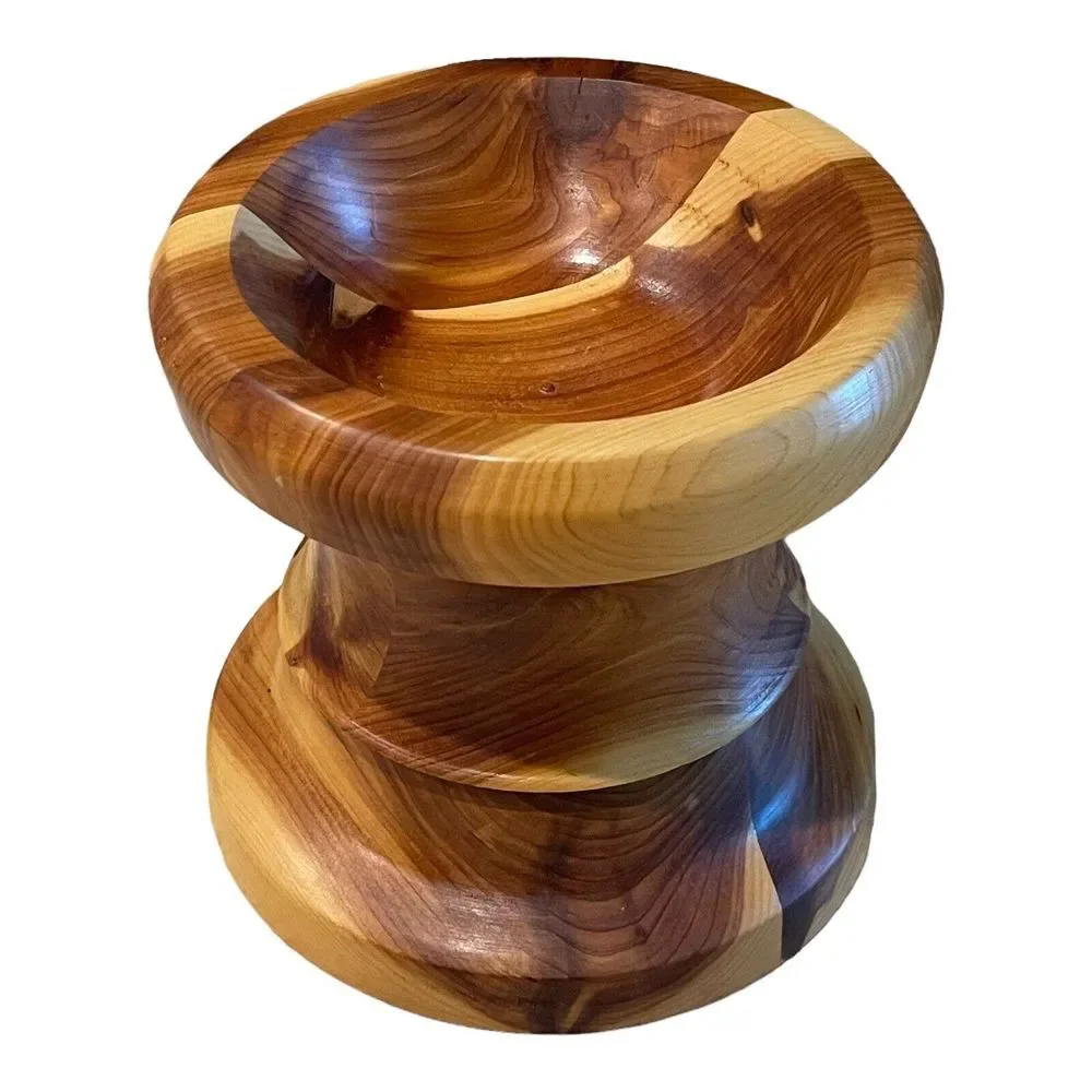 Cedar Wood Candle Holder Mid Century Handcrafted‎ Segmented Lathe Turned 5.5